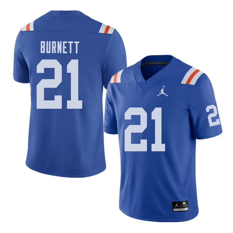 NCAA Florida Gators McArthur Burnett Men's #21 Jordan Brand Alternate Royal Throwback Stitched Authentic College Football Jersey GTZ8264VR